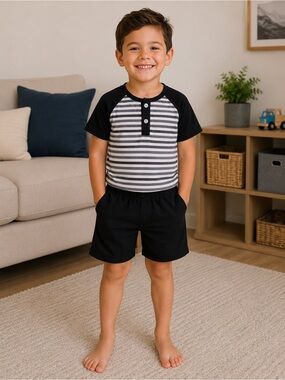 Kids Black & Gray Striped Matching Set